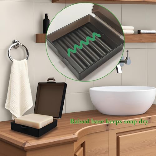 Travel Soap Dish with Lid - Transparent Black, Compact & Leak-Proof