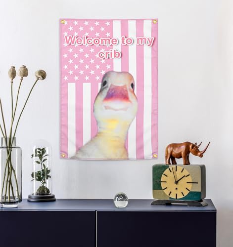 Welcome to My Crib Duck Flag - Pink American Flag Tapestry 2x3 Ft