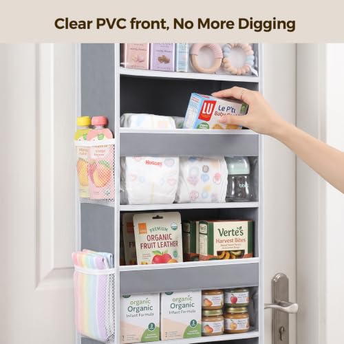 LAMU Over Door Organizer - 4 Tier Grey Storage with PVC Windows
