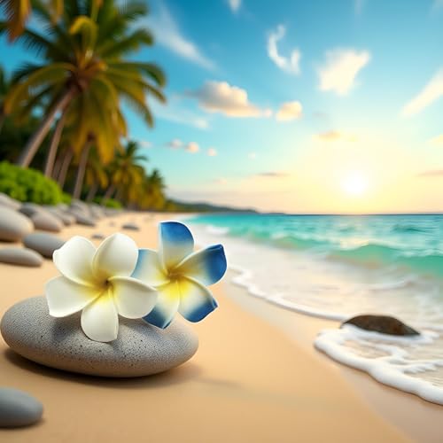 Zhuluck Hawaiian Flower Hair Clips 7cm White and Blue Foam Plumeria