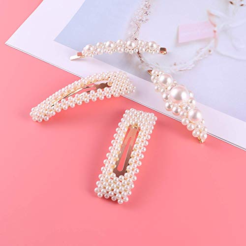 Mozff Pearl Hair Clips for Women - 2Pc Elegant Snap Barrettes