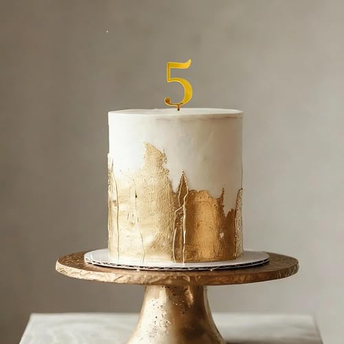 Gold Number 5 Cake Topper - Elegant Mirror Acrylic for 5th Birthday