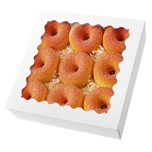 qiqee 8x8x2.5 Inch White Pastry Box with Window - 12pcs Bakery Box