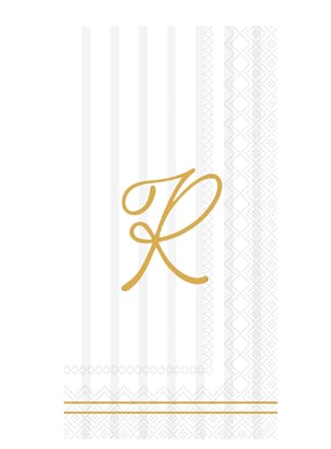 Monogrammed Disposable Dinner Napkins – 3-Ply, 16-Count, Cream & Gold Letter R