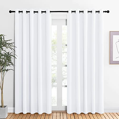 NICETOWN 50% Light Blocking White Curtain Panels - 60x84 Grommet Drapes (Set of 2)