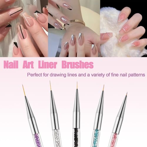 AIBEE Double-Ended Nail Art Brush and Dotting Pen Set - 5 Pcs French Nail Tools