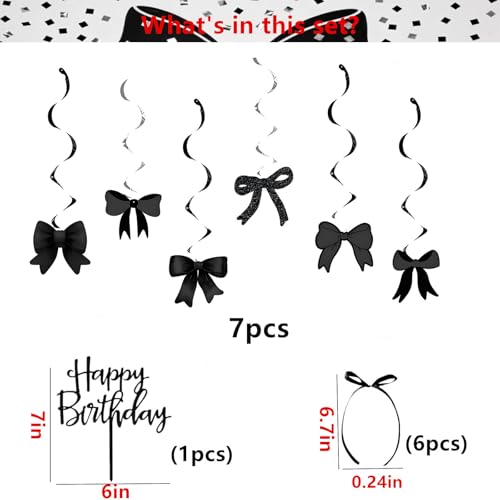 Black Bow Birthday Party Decorations Set with Banner, Garland and Topper