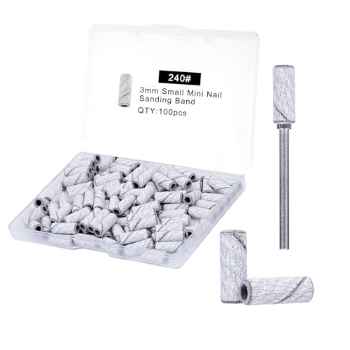 MAGITWAY 100 Pcs Extra Fine Nail Drill Sanding Bands 240 Grit with Mandrel Bit