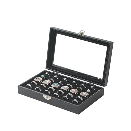 30-Slot Black Ring Organizer Box for Jewelry Storage