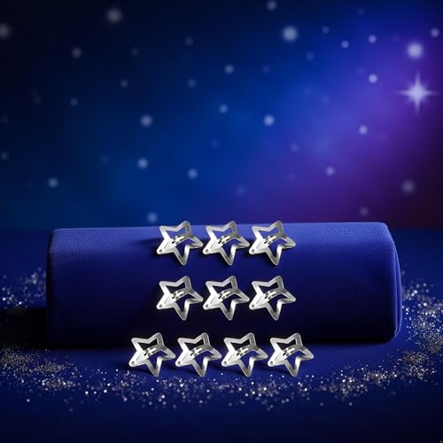 Jowxsx Silver Star Snap Hair Clips - 20PCS Hollow Pentagram Barrettes