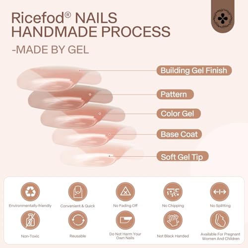 Ricefod Handmade Dusty Pink Press on Nails with Luxury Square Diamonds