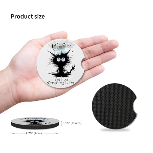 I'm Fine Cat Car Cup Holders 2 Pack - Universal Anti Slip Rubber Coasters