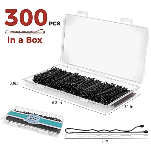 EWAGOA 300 Pcs Black Bobby Pins 2 Inch with Storage Box Pain-Free Hair Pins