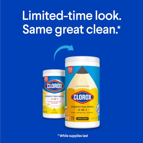 Clorox Disinfecting Wipes Crisp Lemon 75 Count Pack of 2 - Bleach Free, School & Home Use