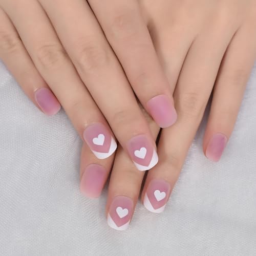 Elevenail Short Round Floral Press on Nails - Gradient French Fake Nails