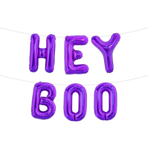 TONIFUL 16-Inch Purple Hey Boo Foil Balloons for Halloween Party