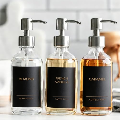 KYONANO 84 Coffee Syrup Labels - Word-Black, Durable & Stylish