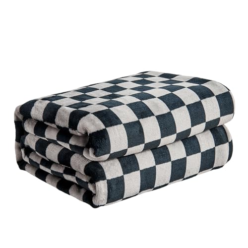 Checkered Flannel Fleece Throw Blanket 50x60 Black Grey Cozy Bed Couch