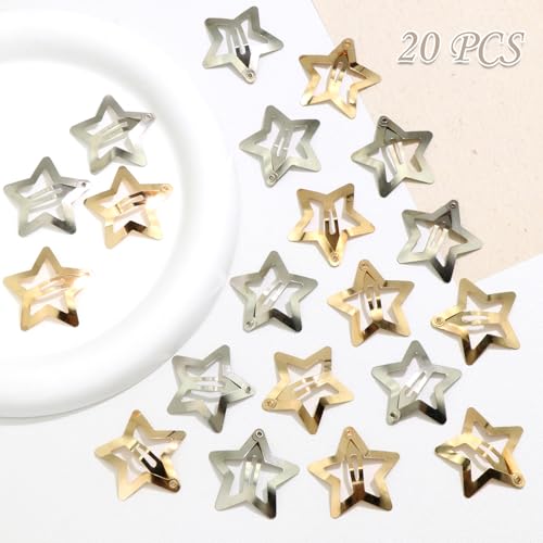 NAISKA Gold and Silver Star Hair Clips 20PCS Metal Y2K Snap Barrettes