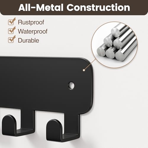 Key Holder Wall Mount with 8 Hooks - Durable Adhesive Key Rack