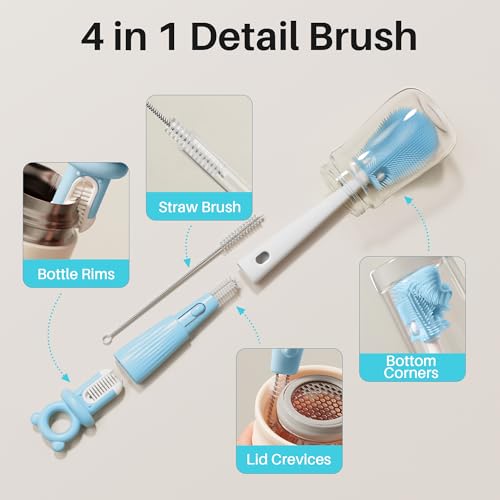 JOYMOOP Silicone Bottle Brush & Straw Cleaner Set - Blue, 3-in-1 Washer