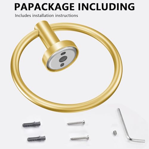 WOOPHEN 7-Inch Gold Stainless Steel Hand Towel Ring - Modern Wall-Mounted Towel Holder for Bathroom & Kitchen