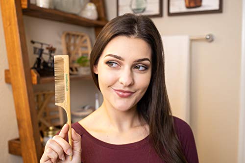 GranNaturals Wooden Rat Tail Comb - Peach Wood Hair Styling Tool for Teasing and Parting