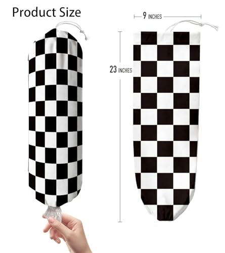 HIYAGON Wall Mount Plastic Bag Holder - Check Pattern Kitchen Organizer