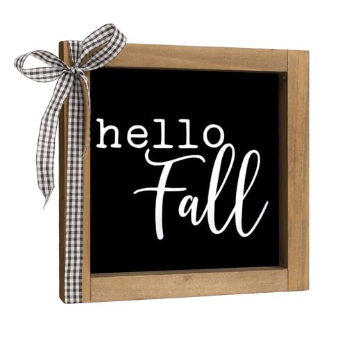 Hello Fall Sign 6-Inch Black Rustic Wooden Farmhouse Autumn Decor