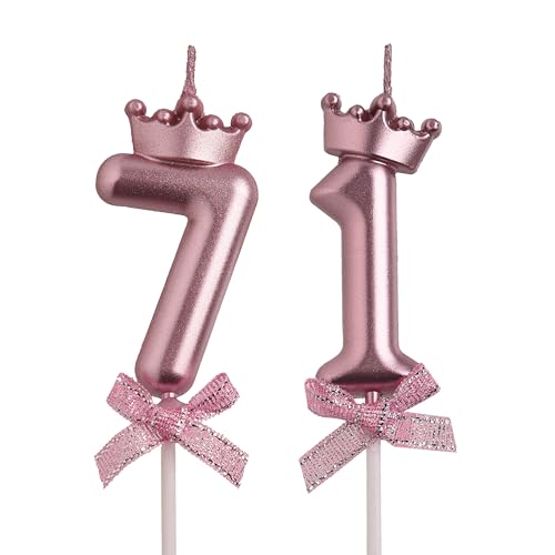 Rose Gold 71 Birthday Candle Set with Crown & Bow Decor