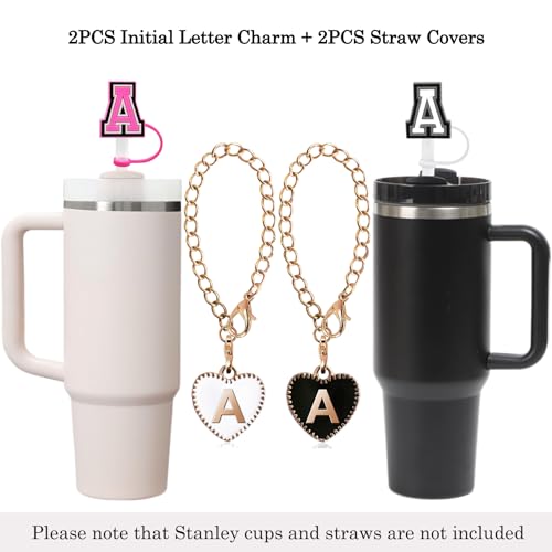 Personalized Letter A Straw Cover & Charm for Stanley Tumblers
