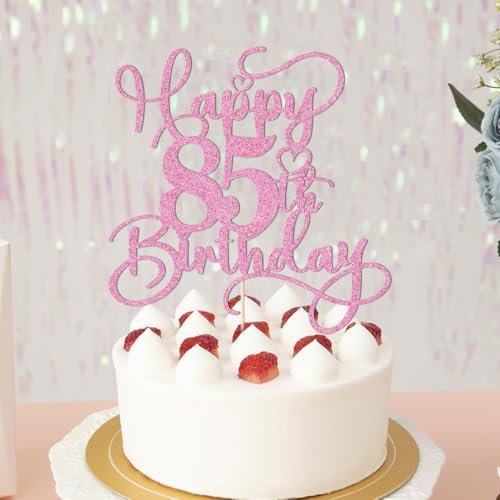 Pink Glitter 85th Birthday Cake Topper - Pre-Assembled Party Decor