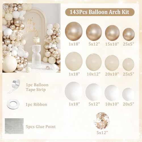 Champagne Gold Balloon Arch Kit - 143Pcs for Birthday & Wedding Decor