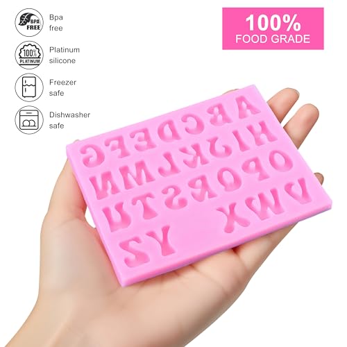 Kosbech Large Silicone Alphabet and Number Fondant Molds (Pink, 2 Pcs)