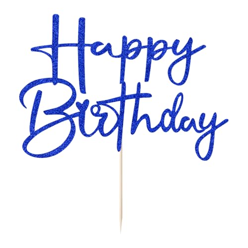 Navy Blue Glitter Happy Birthday Cake Topper - Handmade Decoration