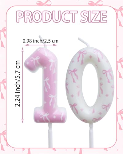 Pink & White Bow Birthday Candles for Girls, Number 11 Cake Toppers