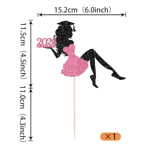 2026 Graduation Cake Topper - Glitter Grad Cap & Diploma Decoration