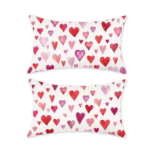 Valentine Pillow Covers Set of 2 12x20 Inch Heart Decor for Sofa Couch Bed