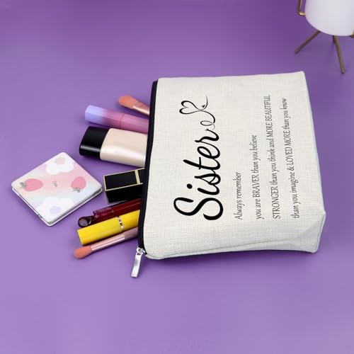 Sazuwu Inspirational Sister Makeup Bag - Cotton Linen Travel Pouch