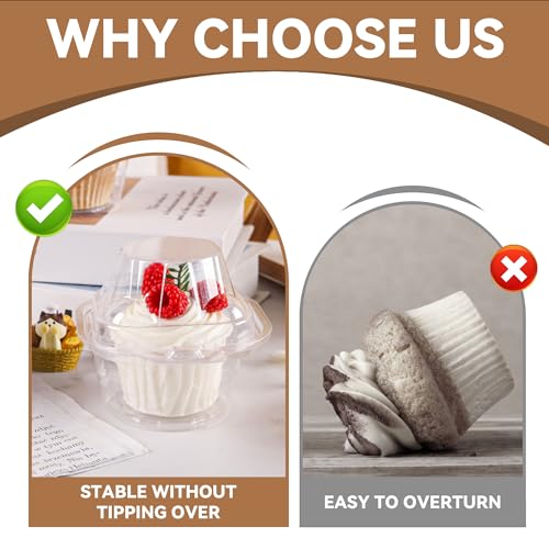 NPLUX 60 Pack Individual Cupcake Containers, Deep Dome Plastic Holders