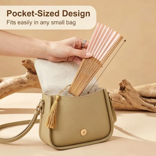 Orange Hand Held Fan for Women - Japanese Bamboo Silk Design