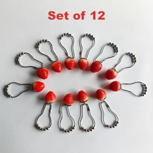 12Pcs Strawberry Shower Curtain Hooks - Cute Fruit Bathroom Decor