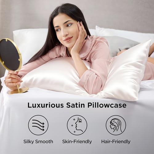 Bedsure Satin Pillowcase Set of 2 - Silky Ivory 20" x 26"
