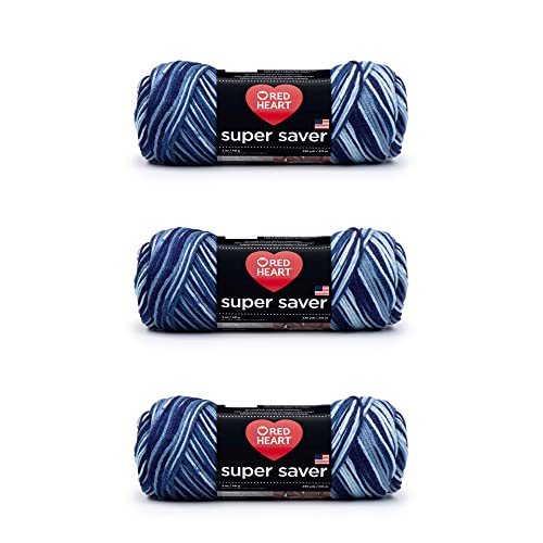 Red Heart Super Saver Yarn, Worsted Weight Size 4, Shaded Dusk, 3-Pack