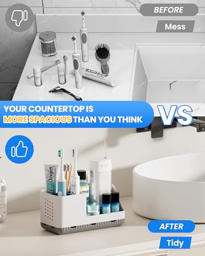 Homtalker Toothbrush Holder Counter Organizer - Detachable, Whitegrey