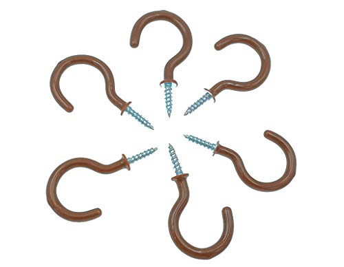 Kinteshun 1-1/4 Inch Vinyl Coated Ceiling Hooks 50pcs Brown Heavy Duty Screw-In Hangers