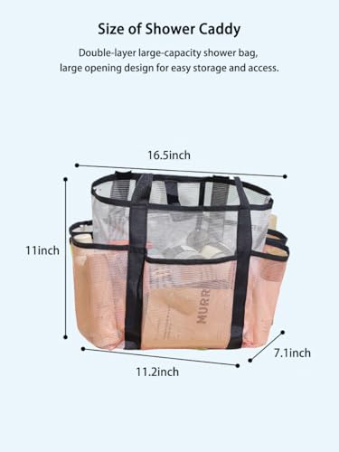 Portable Pink Mesh Shower Caddy Bag with 8 Pockets for Travel
