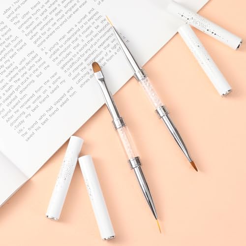TAHULIK 2-Piece Dual-Ended Gel Nail Brush Set with Rhinestone Handle