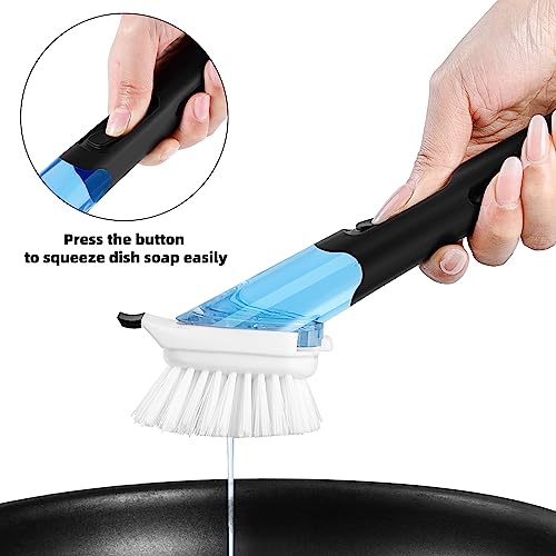 Black 2-Pack Kitchen Dish Scrubber with Handle & Soap Dispenser