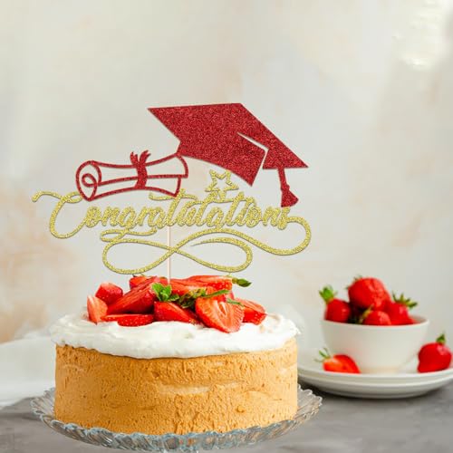 Congratulations Cake Topper for 2026 Graduation Party - Gold & Red